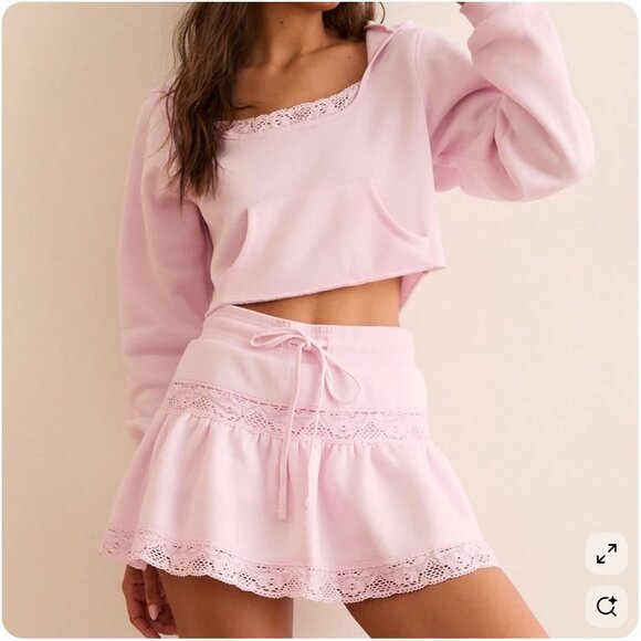 NWT Altar'd State Revival Pink Real Love Lace Skort (S) & Sweatshirt (M) Set - Picture 2 of 16